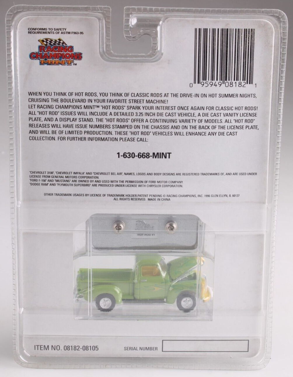 1996 Racing Champions Mint 1:61 1950 Chevy 3100 P/U Hot Rods Issue #1 Diecast Item image 4