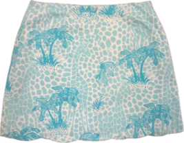 Vintage Lilly Pulitzer Skirt, Blue Palm Tree Giraffe Print, Scalloped Hem-Size 1 - £37.54 GBP