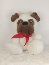 Hug Fun Dog Beige &amp; Brown W/ Red Bow 12&quot; Plush Animal - £9.15 GBP