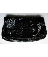 Black Swirl Bead Sequin Satin Purse Clutch Evening Formal Bag Foldover Z... - $17.10