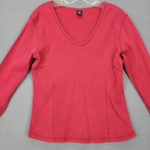 Gap Women Shirt Size L Red Preppy Lightweight Knit Classic 3/4 Sleeves V-Neck - £9.32 GBP