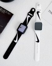Nike Swoosh Apple Watch Band BLACK 42/44/45/49mm 1,2,3,4,5,6,7,8,9,10,SE... - $26.99