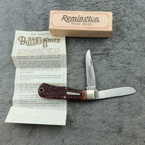 Original 1983 Remington R1173 Baby BULLET Knife In Box Papers Handle End Cracked - £74.62 GBP