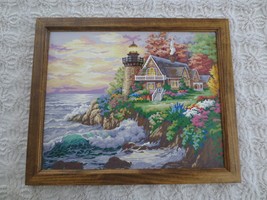 Framed Lighthouse Cottage Spring Scene Paint By Number Painting - 22&quot; X 18-1/4&quot; - $48.51