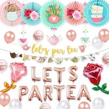 , Rose Gold Let&#39;S Par Tea Balloons, Rose Foil Balloons, Tea Flower Cutouts For W - £27.08 GBP