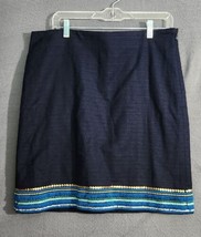 Talbots Skirt Womens Sz 12 Blue Cotton Stretch Sequin Beaded Embellished... - $49.95