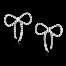 Elegant Bow Knot Stud Round Pave Simulated Diamond 925 Sterling Silver Earrings - £72.44 GBP