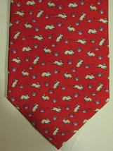 NEW Kings &amp; Wolves White Bunnies Hopping on Red Silk Tie - £26.53 GBP