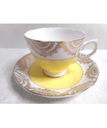 Bone China Cup &amp; Saucer VTG Yellow &amp; White Gold Royal Vale Gilt Design E... - £16.23 GBP