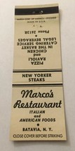 Vintage Matchbook Cover Matchcover Marco’s Restaurant Batavia NY - £2.42 GBP