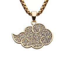 Simulated Diamond Cloud Symbol Pendant without Chain 14K Yellow Gold Plated - £67.12 GBP