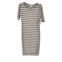 LuLaRoe Retired Julia Dress M Heathered Brown and White Striped SS Form ... - £14.73 GBP