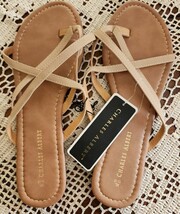 Charles Albert ~ Thong ~ Slip On ~ Strappy Sandals ~ TAN ~ Ladies&#39; XL (1... - $14.96
