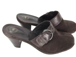 Nurture Women&#39;s Brown Suede Leather Clogs Mules Slip on Buckle Size 8M - £23.88 GBP