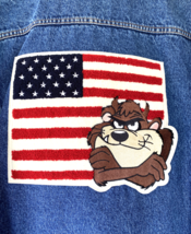 American Flag Jacket Denim TAZ Looney Tunes Mens MEDIUM Leather Warner B... - $48.15