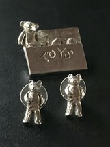 Estate Demi Pewter Toy Box Lapel Hat Pin &amp; Teddy Bear Post Earrings for Pierced  - £10.30 GBP