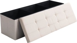 Cuyoca 166L Storage Upholstered Tufted Bench, Beige, 45.3 Inches Storage Ottoman - £58.15 GBP