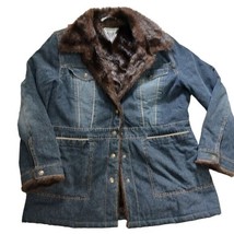 Marvin Richards Denim and  Faux Fur Coat Large Vintage Winter Womans Coat - £58.76 GBP