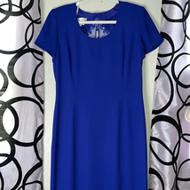 Vintage Maggy London Blue Sheath Dress w/Lace Trims, Modest Dresses 12 - £21.93 GBP