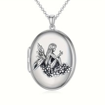 Sterling Silver Moon Fairy Locket Necklace  Angelic Photo Holder - $71.59