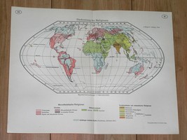 1937 Original Vintage Map Of The World Religions America Africa Asia Europe - £19.48 GBP