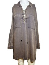 Ethereal Top Women&#39;s Size M 8 - 10 Brown Roll Tab Shirt Boho Chic Tunic Laced - £18.64 GBP