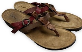 TAOS Wishbone Women Brown Red Strappy Leather Slip-On Sandal Wedge Heel ... - £28.27 GBP