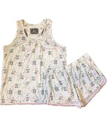 PJ Couture Pajamas Set Womens Size Small White Pink Cat Print Tank &amp; Sho... - $29.70