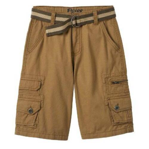 Boys Cargo Shorts Plugg Trekker Khaki Micro Rip Adjustable Waist Belted $40-  10