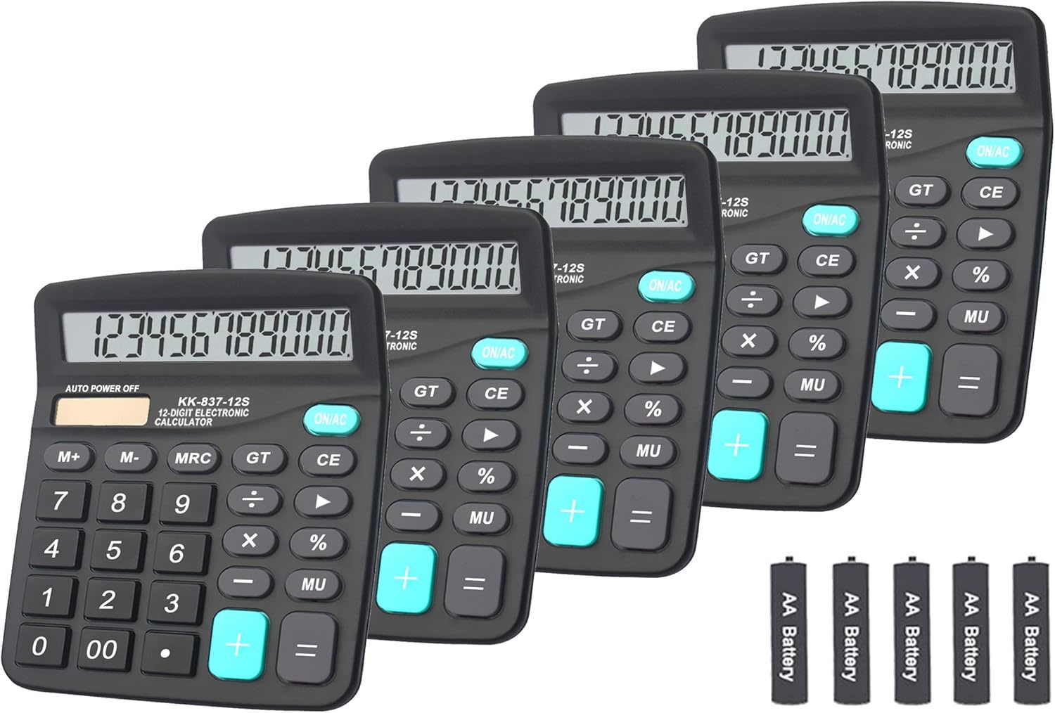 Calculators, Bestwya 12-Digit Dual Power Handheld Desktop, Black, Pack Of 5 - $31.92