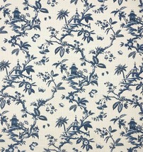 Jay Yang Asian Temple Indigo Blue Chinoiserie Vine Toile Fabric By Yard 54&quot;W - £10.38 GBP