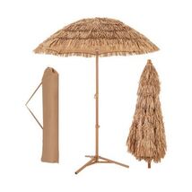 6.5 Feet Thatched Tiki Umbrella with Foldable Stand Push Button Tilt-Nat... - $98.83