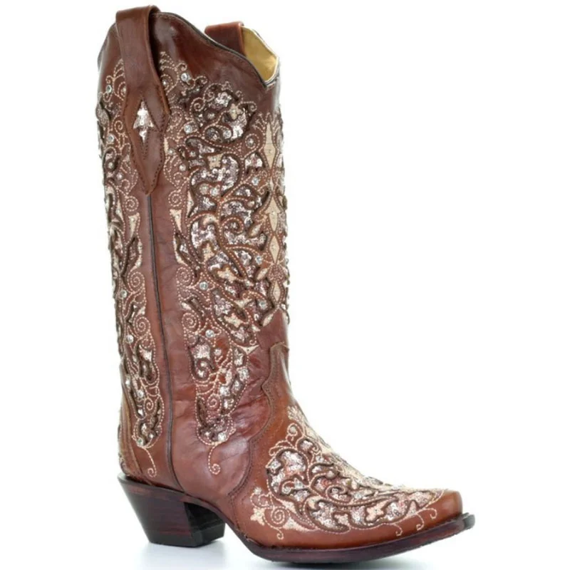 Women&#39;s Fashion Winter Thick Heel Embroidered Martin Boots Retro Western boy Boo - £139.99 GBP