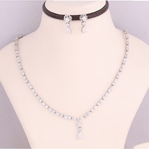 31 Ct Pear Cut CZ Choker Tennis Necklace and Drop Earrings Set 925 Silver - £226.31 GBP