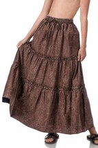 Zenana Maxi Skirt Brown Mineral Wash Tiered Boho Drawstring Waist Womens... - £19.18 GBP