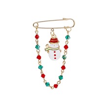 Red &amp; Green Beaded-Chain Snowman Pin Brooch - £11.25 GBP