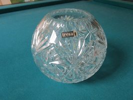 1990s Richard Irena Handcut 24% Lead Crystal Rose Bubble Fish Bowl Vase Poland - £97.09 GBP