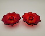 2 Vintage Fenton Ruby Red &amp; Amberina Lotus Candlestick Holders Cadmium Glow - $19.79
