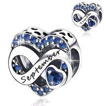 September Heart Birthstone Charm Bracelet Sapphire Bead 925S Silver - £17.40 GBP