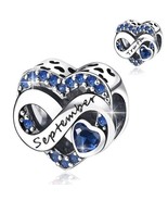 September Heart Birthstone Charm Bracelet Sapphire Bead 925S Silver - £17.35 GBP