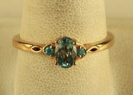 Vintage Sterling Signed 925 STS Gold Wash Petite Oval Three Topaz Stone Ring 10 - £31.65 GBP