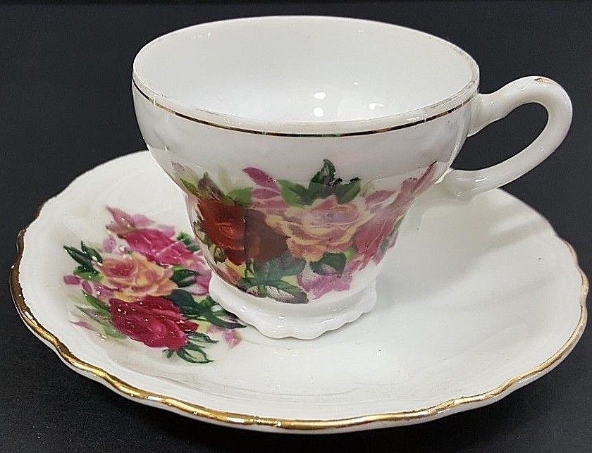 Floral W/Gold Trim Demi Footed Tea Cups &amp; Saucers Regency Set Of 2 Japan... - $16.79