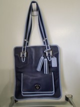 Nwt Authentic Coach Archival Two Tone Leather Magazine Tote Purse F22410 Blue - £256.58 GBP