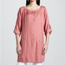 Eileen Fisher Coral Sandwashed 100% Silk Roll-tabbed Tunic~Dress- Small - $29.69