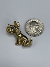 Vintage Scottish Terrier Dog Brooch Pin Gold-Tone Rhinestone-Blue Eye Ta... - $21.97