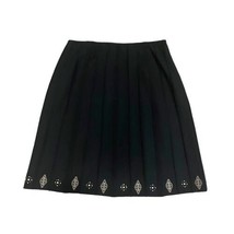 Dana Buchman Wool Blend Pleated Knee Length Skirt Black Gold Studded Size 14 - £29.39 GBP