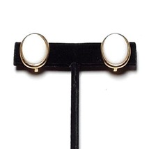 CROWN TRIFARI White Cabochon Gold Tone Trim Oval Button Clip On Stud Ear... - $11.34