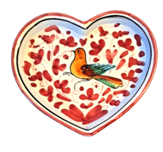 Vintage 6” Deruta Italy Art Pottery Heart-Shaped Trinket Candle Dish Bird - $33.65