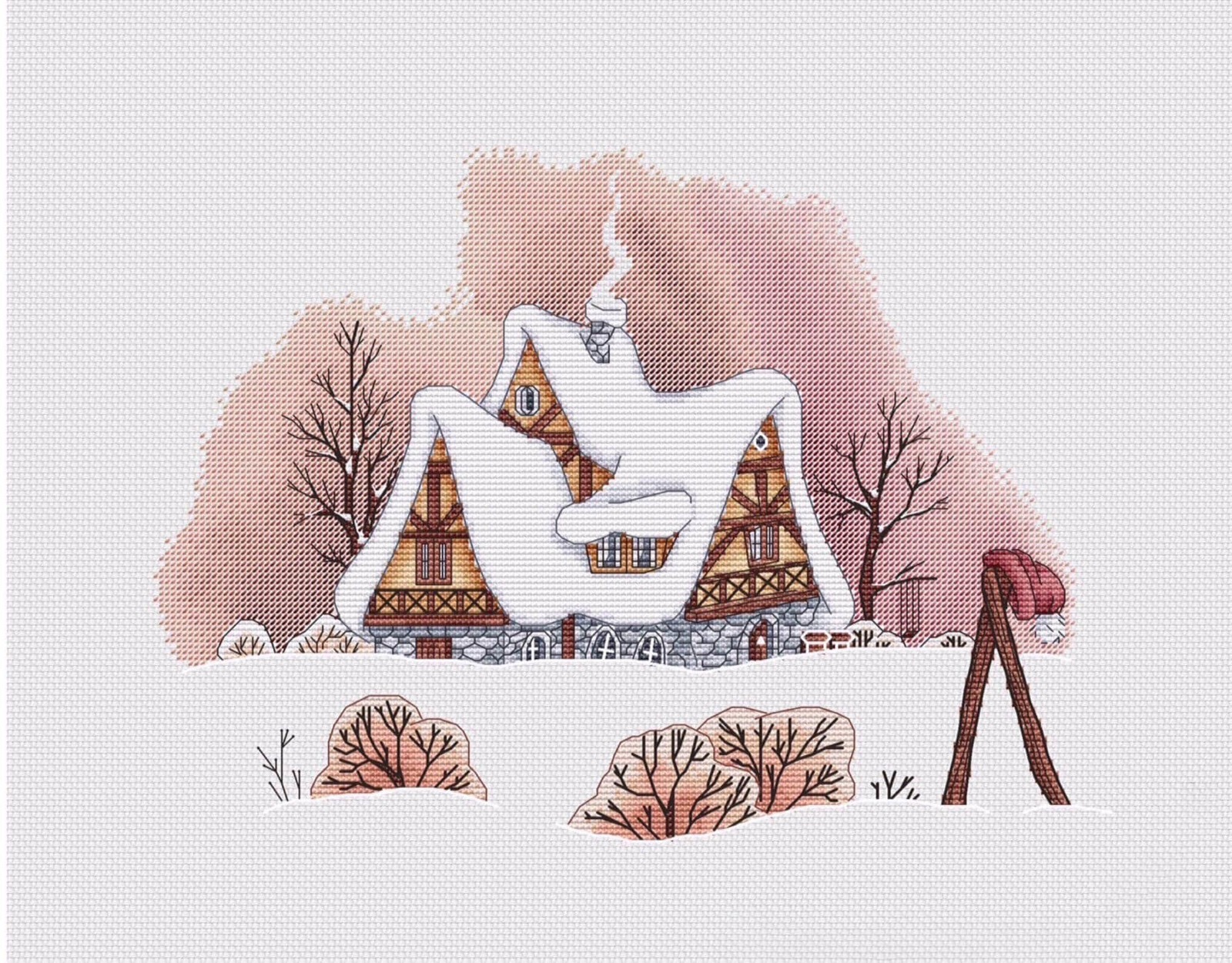 Winter Sunset Cross Stitch twilight pattern - Cozy Winter cross stitch v... - $13.49