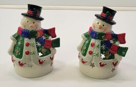 P) Vintage Set of 2 Ceramic Christmas Snowman Tea Light Candle Holders - $14.84